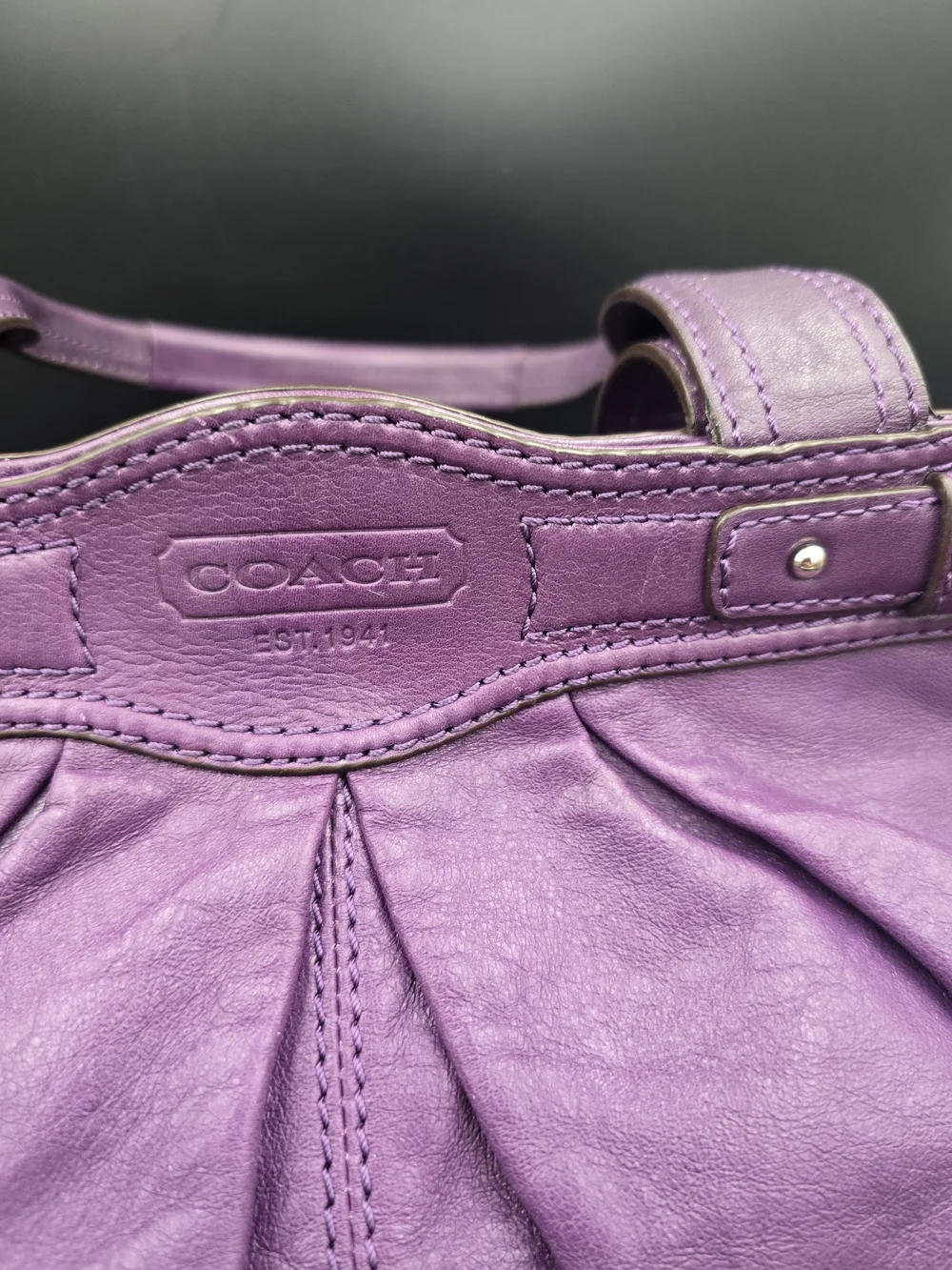 Coach Purple Leather Pleated Satchel with Turnlock